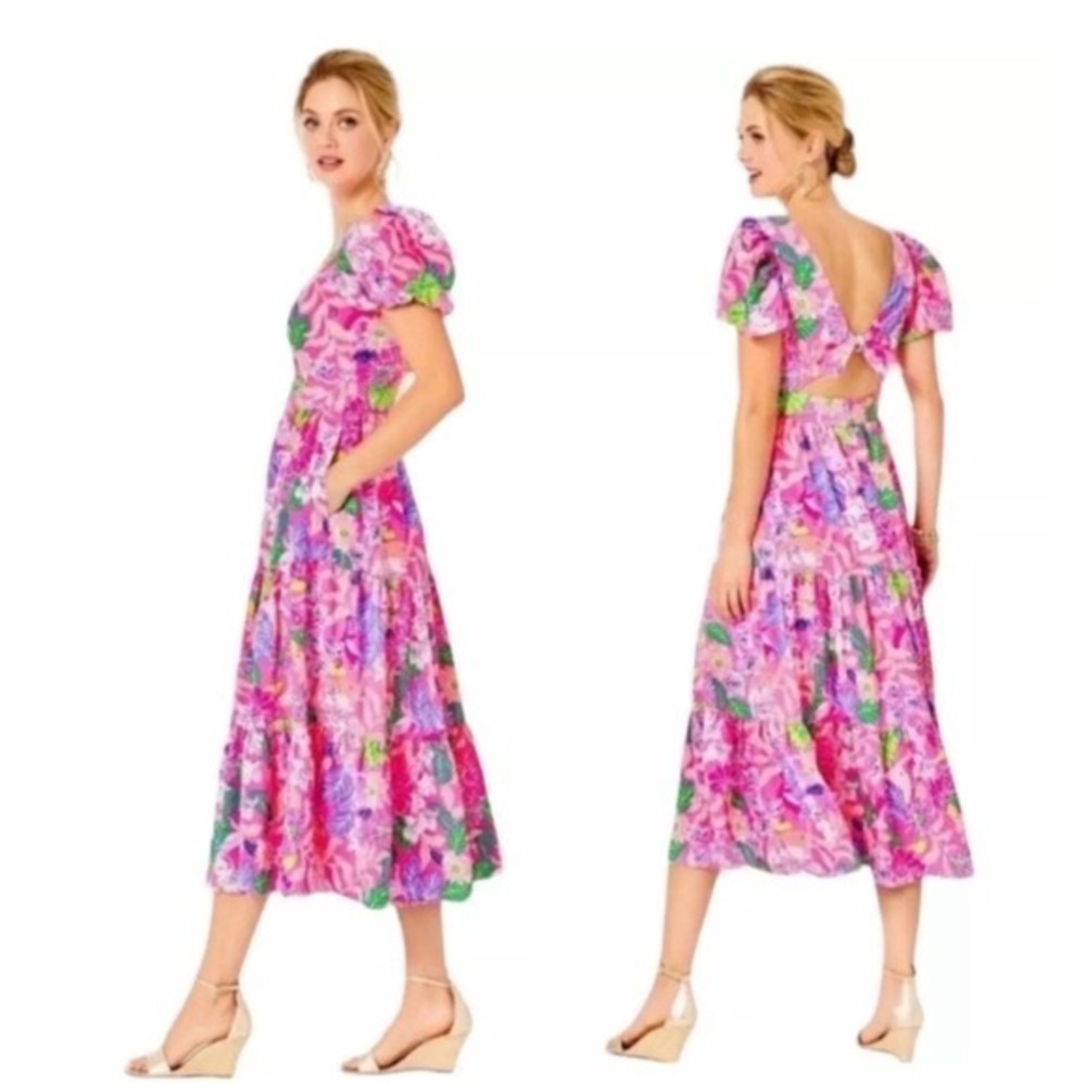 Lilly Pulitzer Grace Midi Dress Pink Isle Best of Friends Tie Back Sz 6 $258